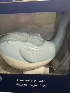 Blue & White Whale Plug-In Ceramic Night Light